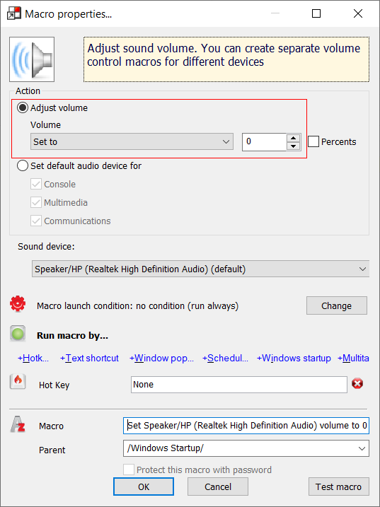 Set sound volumes to zero